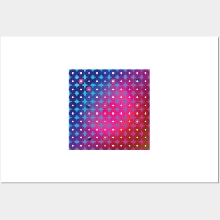 Abstract futuristic circles with white dots inside in blue, pink and red palette Posters and Art